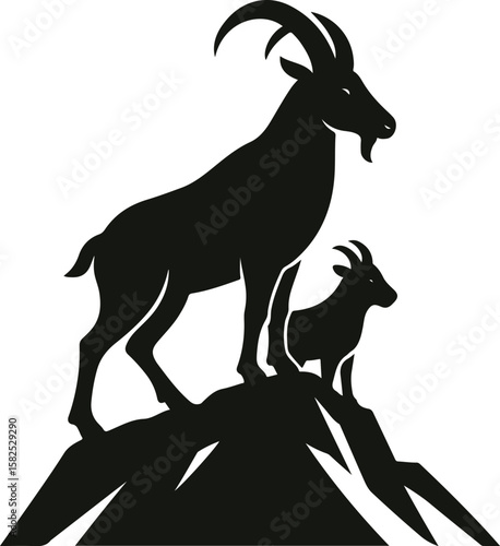 Summit Companions – Goats in Silhouetted Ascent