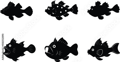 Silhouette Frogfish Vector Illustration Set