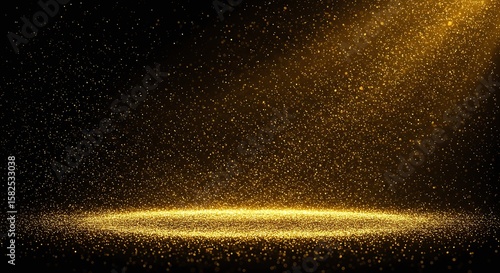 Golden Sparkling Particles on Black Background for Celebration or Luxury Design