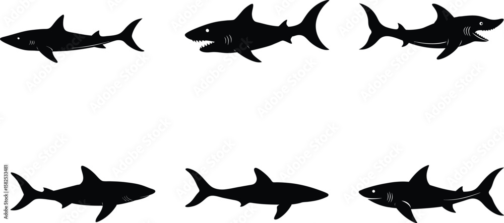 Fototapeta premium Silhouette Goblin Shark Vector Set