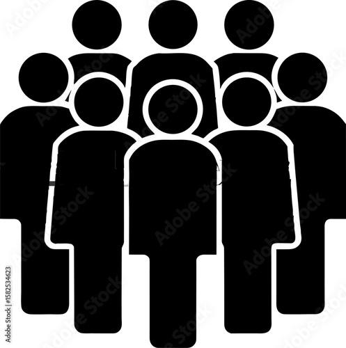 Crowd of people icon representing a group community team organization or population in black and white design