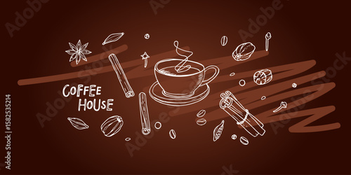 Wallpaper Mural Hand sketched typographic element with Coffee. Hot drink isolated on chalkboard background. Cup, spices linear silhouette. Coffee Haus beverage card, menu. Vector illustration for poster, advertising. Torontodigital.ca