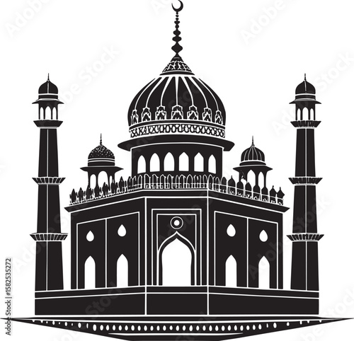 Ornate Islamic architecture with minarets and dome