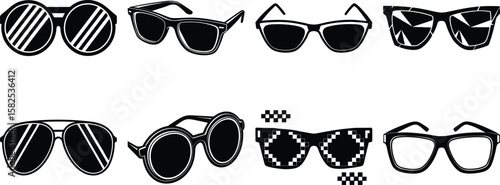 Vector art of a collection of different styles of sunglasses isolated on transparent background