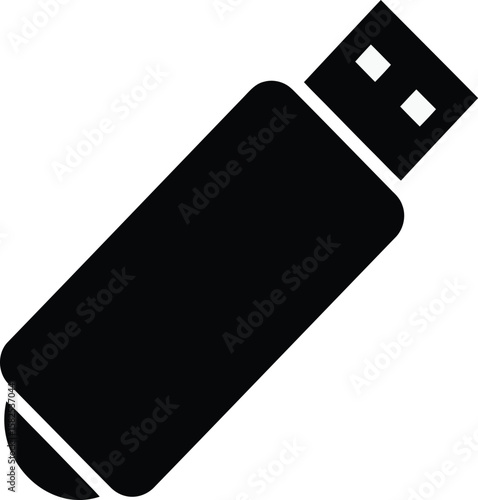 Black and white graphic illustration of a USB flash drive, showing the connector and body.