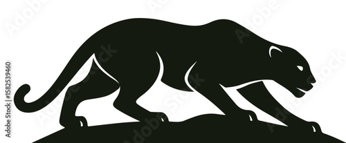 Stalking Panther Silhouette with Focused Gaze and Curved Tail