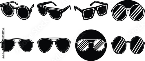 Vector art of a variety of different sunglasses styles isolated on transparent background