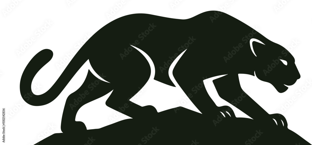 Obraz premium Crouching Panther Silhouette Poised on Elevated Rock