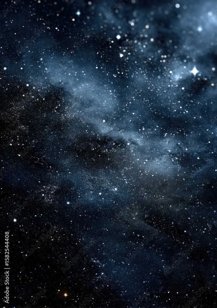 Obraz premium The night sky is filled with numerous stars and wispy clouds overhead