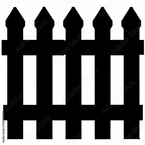 Simple black picket fence silhouette for graphic design yard boundary or home improvement projects illustration