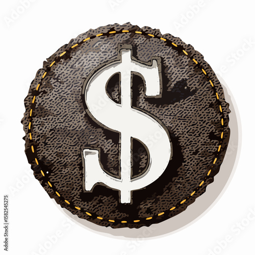 Vector dollar sign burned into leather surface, engraved effect, fully editable, EPS/AI format lines, clean silhouette