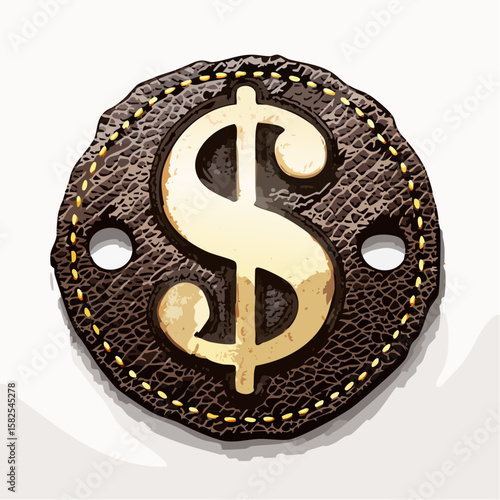 Vector dollar sign burned into leather surface, engraved effect, fully editable, EPS/AI format lines, clean silhouette