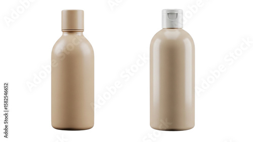 Two cream bottles with different lids on a transparent background in a studio shot