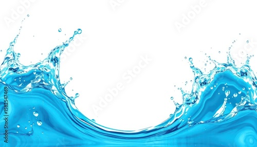 Dynamic blue water splash against a white background showcasing aquatic elements