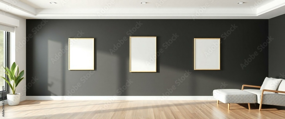 Modern living room with dark walls and minimalist furniture Modern living room with dark walls and minimalist furniture