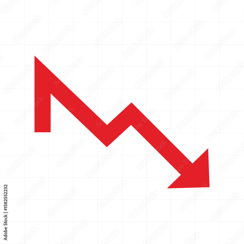 Obraz premium Economic decline with red downward arrow, flat infographic design, modern vector