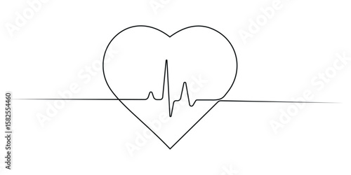 Heart icon hand drawn. Heart continuous one line drawing. Vector illustration