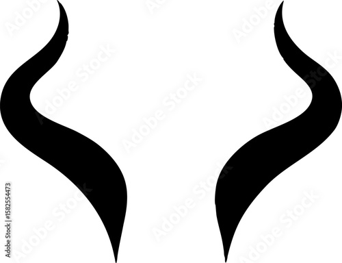 Black silhouette of devil horns on white background perfect for Halloween or costume design and creative projects