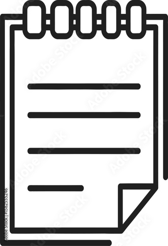 A simple line drawing of a blank notepad with a spiral binding at the top and a folded corner.