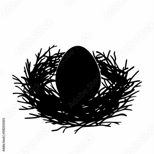 Silhouette of a bird s nest with an egg inside perfect for Easter and spring themed designs