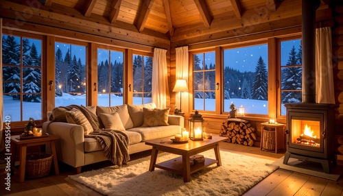 Cozy winter cabin living room (1)