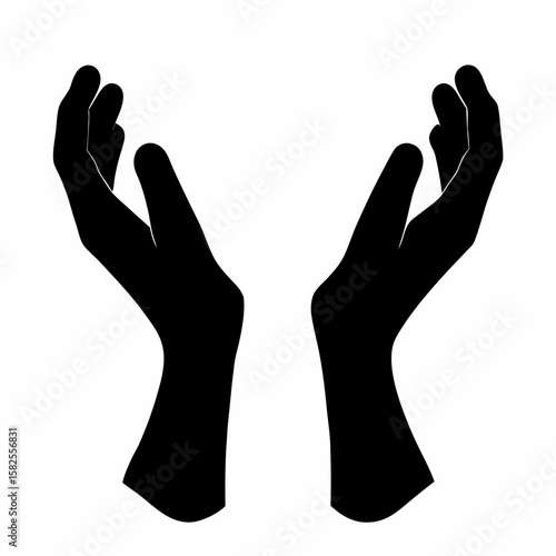 Silhouette of two hands reaching up open palms offering receiving or praying on white background vector