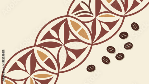 Stylish abstract coffee-themed design featuring circular patterns and coffee beans.