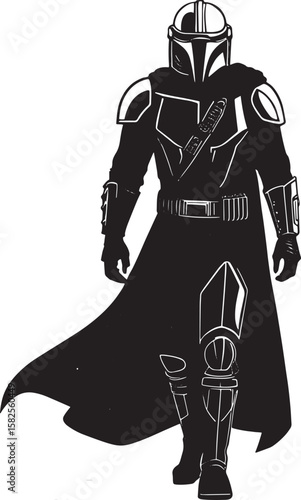 Black armored warrior with cape helmet