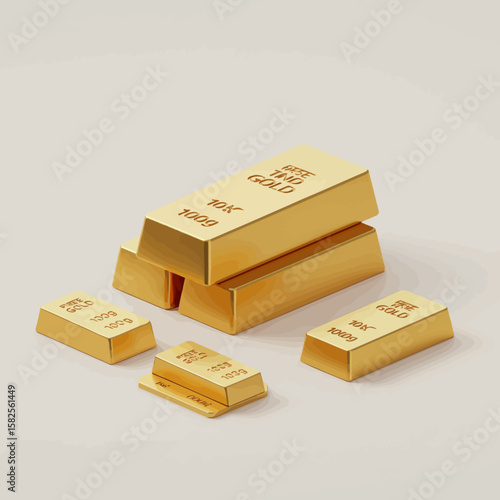 A collection of shiny gold bars are arranged on a neutral surface, representing wealth, investment, and financial prosperity in a clean, modern studio setting.