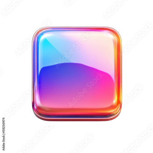 Glossy Colorful Square Icon App Button Digital Art Gradient Holographic on transparent background