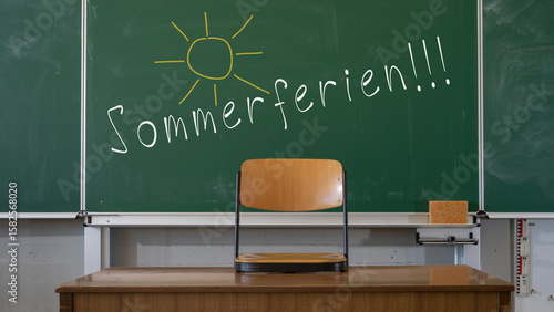 Cuadro en lienzo ferien in deutschen schulen - grüne schultafel kreidetafel schule tafel mit dem