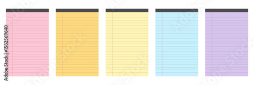 Colorful College Narrow Ruled Legal Pads. Lined paper with margin. Blank stationary for notes and writing. Isolated sheet for education document. Vector