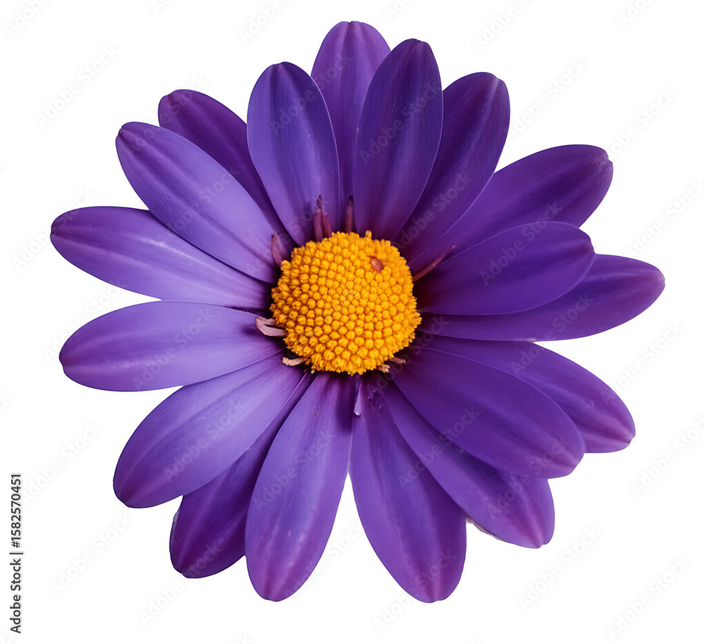 Obraz premium A Beautiful Purple Daisy with a Vibrant Yellow Center Sitting Majestically Against a Clean White Background