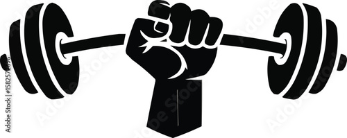 Powerful fist holding a barbell symbolizing strength and fitness achievement
