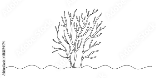 Seaweed one line illustration, continuous line isolated sketch, border doodle