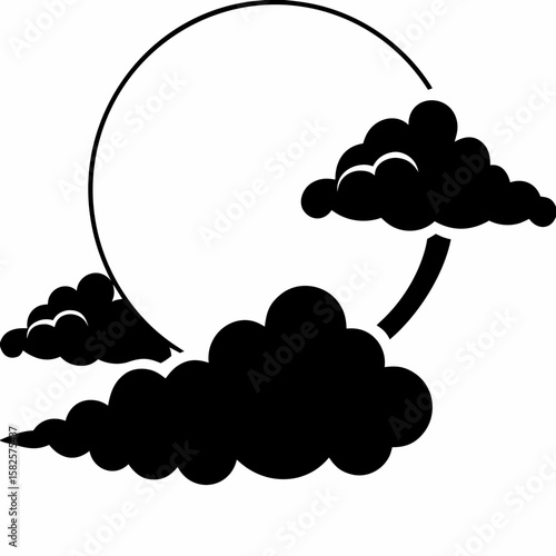 Stylized Black Clouds Obscuring a Full Moon Silhouette in a Night Sky Illustration