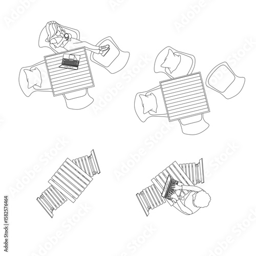 Vector Top View of People Eating and Chatting in Coffee Shop Scene