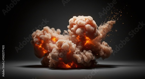 Explosive Fire Cloud with Bright Orange and Smoke Effects on Dark Background