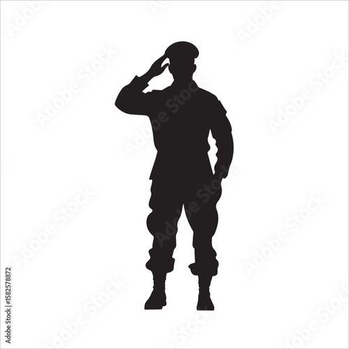 Soldier Salute vector silhouette, saluting male army soldiers white Background, black and white, military salute figure, soldiers saluting in uniform silhouette