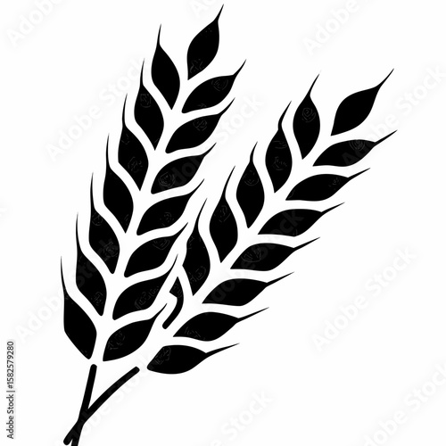 Black and White Wheat Stalks Illustration for Agriculture and Harvest Themes Design Element
