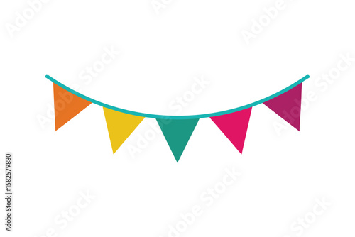 Triangular Bunting Flags Hanging In Festive Arrangement