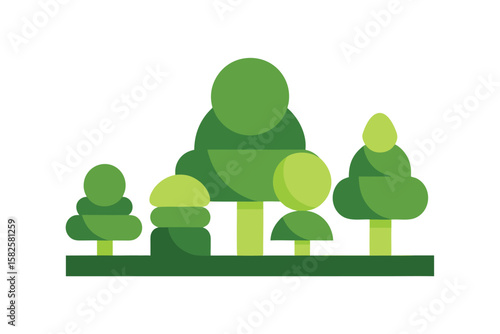 Stylized Topiary Bushes In Shapes On White Background