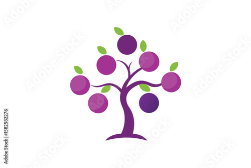 Stylized Plum Tree With Purple Fruits