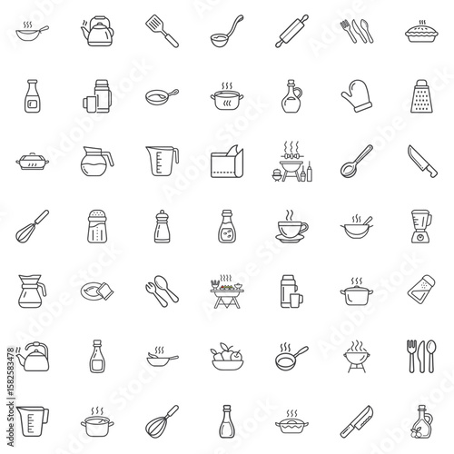 Set kitchen - kitchen utensils, tableware, equipment icon set for blogs, websites, clipart, menu design, educational materials, culinary presentations