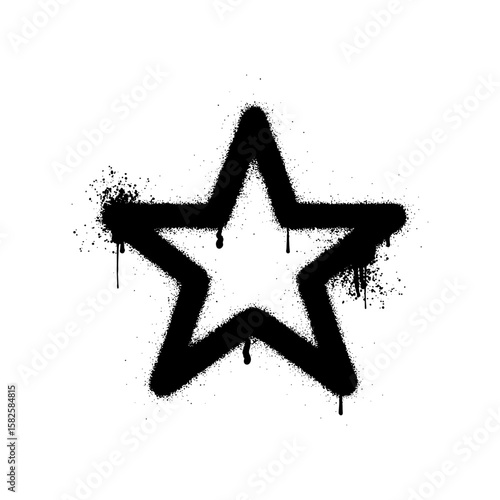 Minimalist Graffiti Style Star Symbol with Dripping Spray Paint Texture Effect