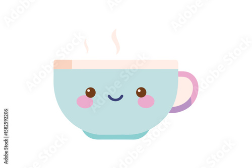 Kawaii Teacup With Steam And Smiling Face Pastel