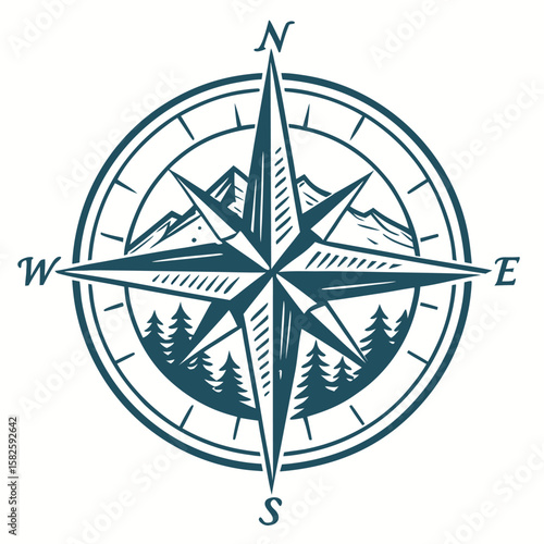 Compass-style logo with arrow points and subtle texture outdoor or logistics brand aesthetic compass on a white