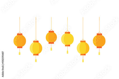Hanging Lanterns In Alternating Yellow And Orange