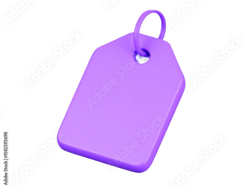 Purple blank price tag 3d render icon isolated on transparent background