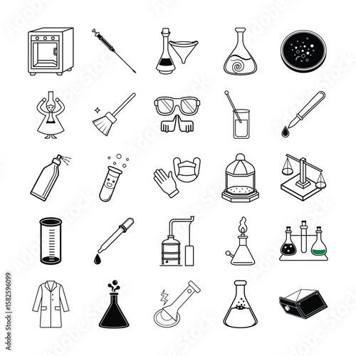 Black and White Laboratory Equipment Illustration Collection